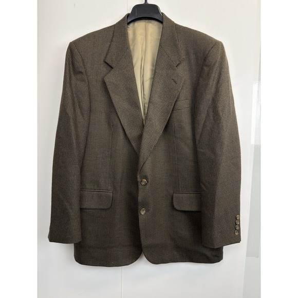 Oscar De La Renta Mens 44R‎ Wool Jacket Brown Houndstooth Dark Academia Blazer